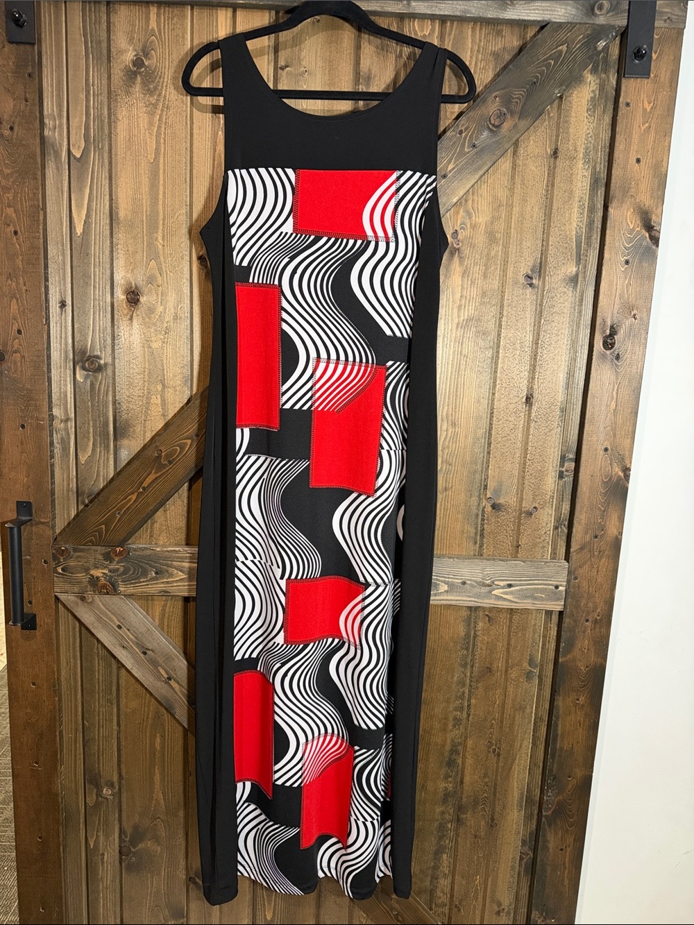Milano Black Red & White Geometric Panel Maxi Skirt